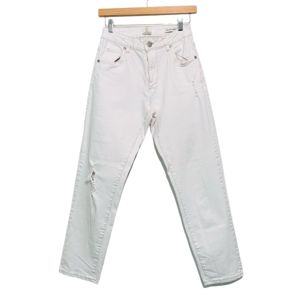 Cotton On White Jeans High 90’s Stretch Distresses Size 4 Thrashed Distroyed